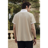 LETREND MEN'S HYBRID COLLAR POLO SHIRT - REGULAR FIT - BEIGE & WHITE