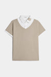 LETREND MEN'S HYBRID COLLAR POLO SHIRT - REGULAR FIT - BEIGE & WHITE