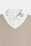LETREND MEN'S HYBRID COLLAR POLO SHIRT - REGULAR FIT - BEIGE & WHITE